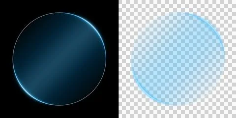 Glass Circle with Subtle Neon Edge Glow Futuristic Blue , Minimal Abstract Techn Stock Illustration
