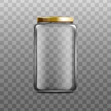 Glass clear empty jam jar with lid realistic vector mockup illustration isolated Stock Illustration