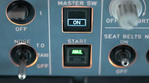 Glass cockpit cabin. Pilot switch electronic controls aircraft Airbus A320 A319 Stock Footage 49448612