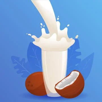 Glass of coconut milk splash. Vegetable nut drink. Realistic vector illustrat Stock Illustration