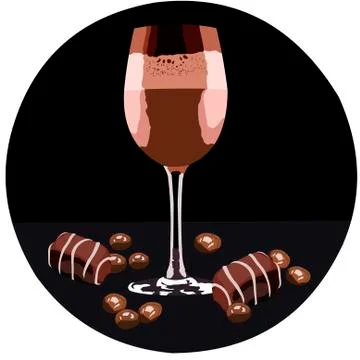 Glass with coffee cocktail and chocolate sweets        Stock Illustration