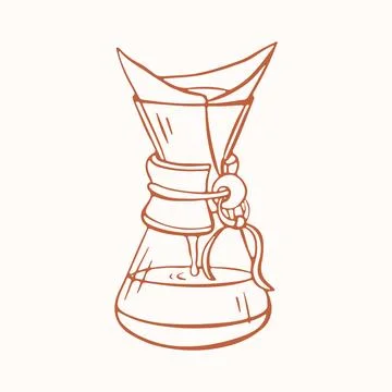 Glass coffee dripper with paper filter icon. Hand drawn sketch of pour over Stock Illustration