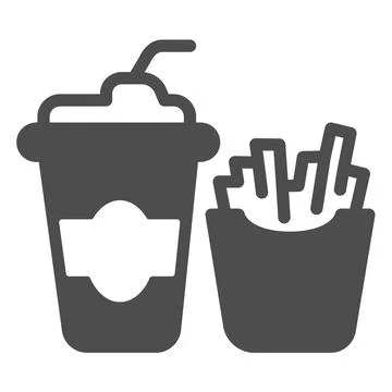 Glass of cola and fries solid icon, englishbreakfast concept, fast food vector Illustration