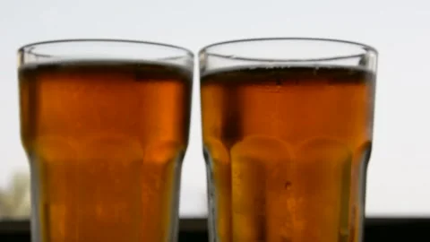 Glass with cold beer with bubbles. soft selective focus Stock Footage 163078111