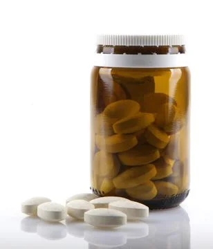 Glass Container With Pills Stock Photos