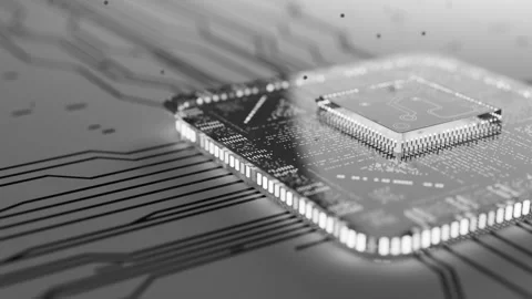 Glass CPU chip with glowing circuits, futuristic 3D animation Stock Footage 344158747