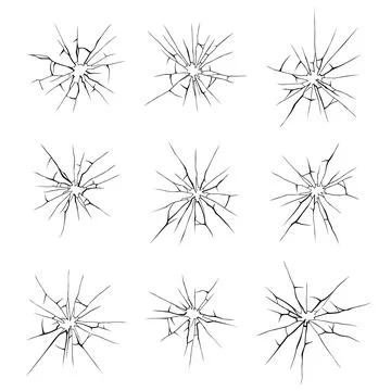 Glass crack broken texture window. Ice glass cracked effect background bullet Stock Illustration