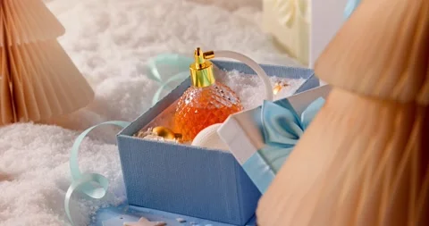 Glass crafting transforms the perfume Christmas gift. Stock Footage 345459615