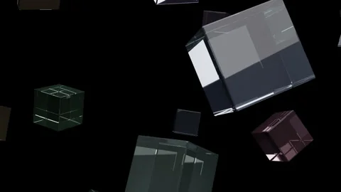 Glass Crystal Cubes Floating Dark Space Reflections Vídeos de archivo 332543865