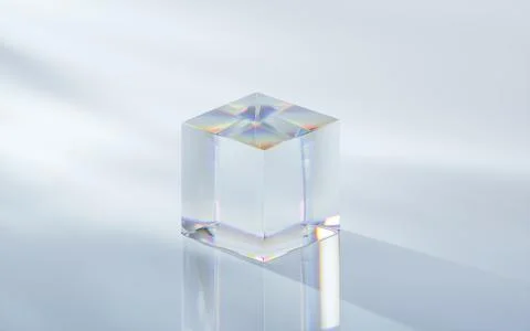 Glass cube with bright background, 3d rendering. Stock Illustration