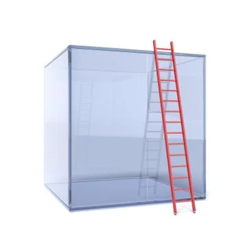 Glass cube with red ladder 库存插图