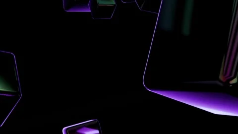Glass Cube Shapes Particles with Iridescent Color Loop Video Stock Footage 337636832