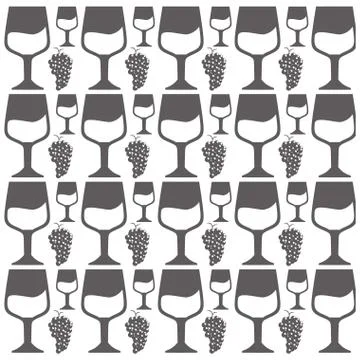 Glass cup and bunch grape seamless pattern design Illustrazione stock