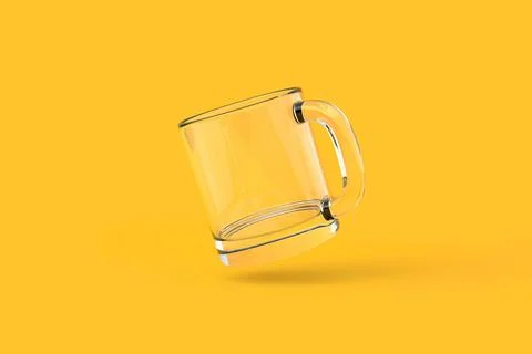 Glass cup or empty mug for coffee, drink or tea on yellow background Stock Illustration