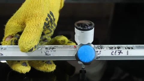 Glass cutting and processing. Circular glass cutter. Stock Footage 292930724