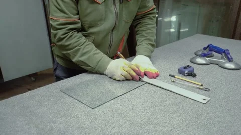 Glass cutting. Stock Footage 167591117