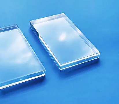 Glass device on blue background, future technology and abstract screen mockup Foto stock