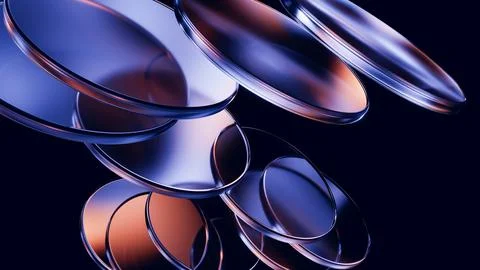 Glass disc stack closeup with cinematic premium reflections. Stock Illustration
