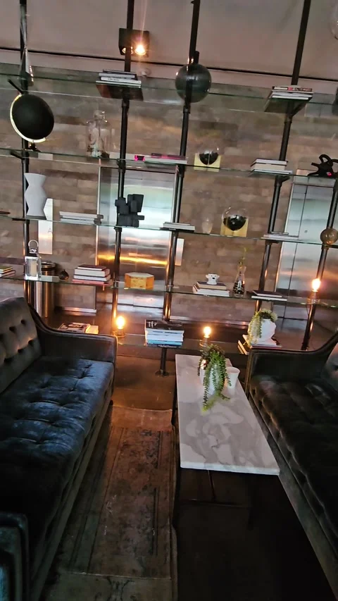 Glass Display Shelves With Decor Objects In Hotel Lounge Stock Footage 341862931