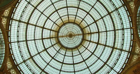 Glass dome ceiling viewed from directly below inside ornate historical building Stock Footage 315660639