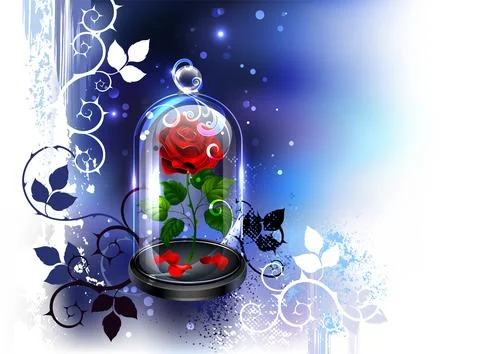 Glass dome with red rose Illustrazione stock