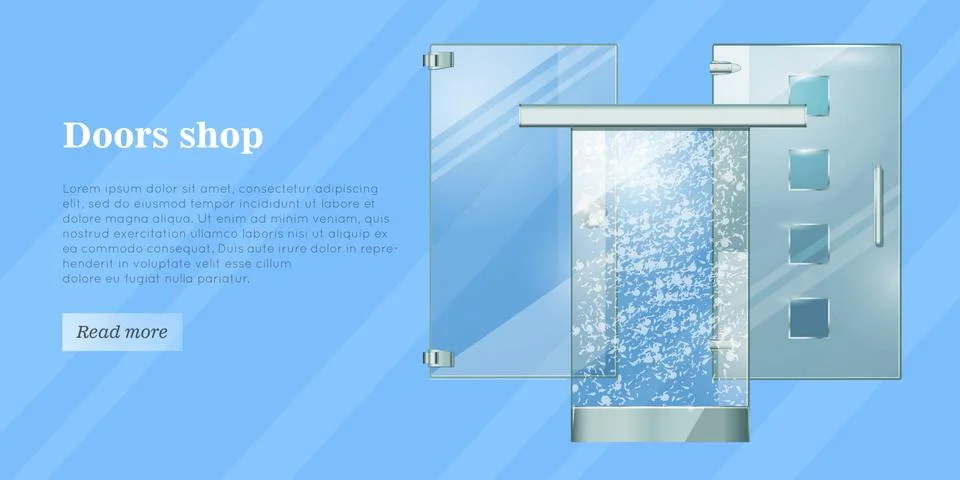 Glass Doors Conceptual Flat Vector Web Banner Illustration