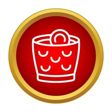 Glass of drink with ice in red circle icon Stock Illustration