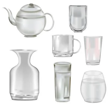 Glass Drinkware set Vector Drawing and Illustration Stock Illustration