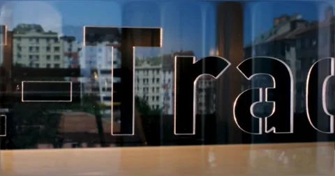 Glass e-trade Letters and Office in Background Stock-Footage 197488571