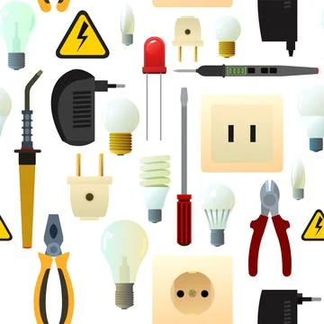 Glass electric light bulb. Lighting device electrical outlet and plug. Electr Stock Illustration