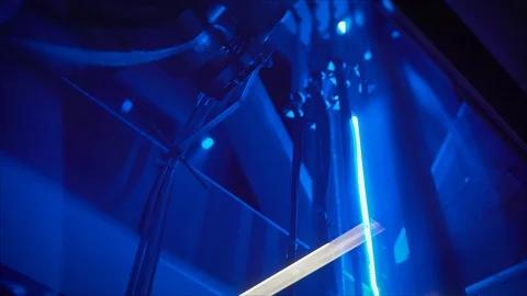 Glass elevator with blue backlight. Stock Footage 119834282