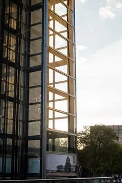 Glass elevator inside the Monument to the Revolution Stock Photos
