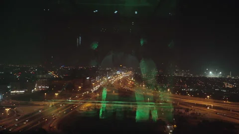 Glass elevator with a view of the evening city 스톡 동영상 168388664