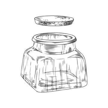 Glass empty jar for spices hand drawn engraving vector illustration isolated. Stock Illustration