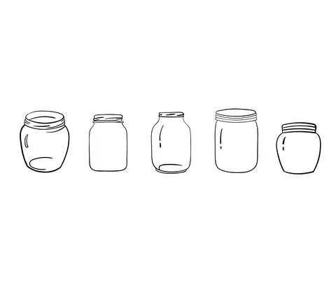 Glass empty jars without lids. Set transparent containers. Vector illustration Illustrazione stock