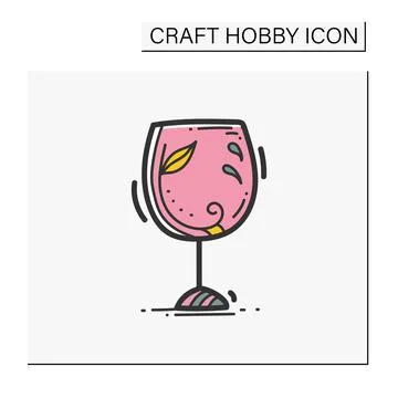 Glass etching designs hand drawn color icon Stock Illustration