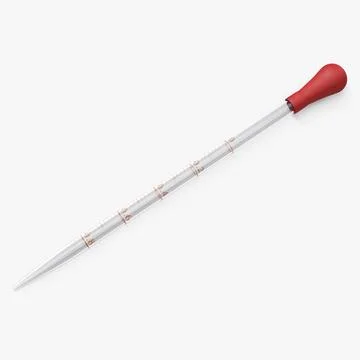Glass Experiment Medical Pipette With Red Rubber Cap 3D Model