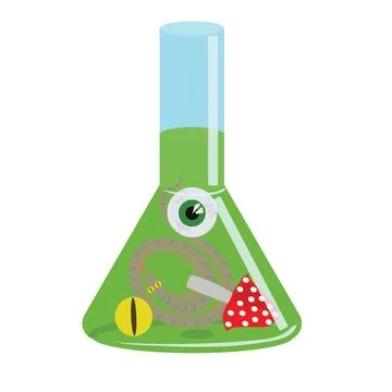 Glass flask with a witchs potion. Vector illustration on white background. Stock Illustration