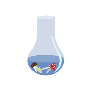 Glass flask with a witchs potion. Vector illustration on white background. Stock Illustration