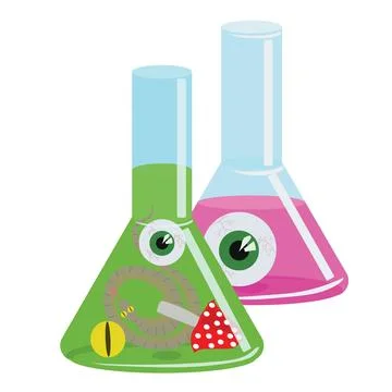 Glass flask with a witchs potion. Vector illustration on white background. Stock Illustration