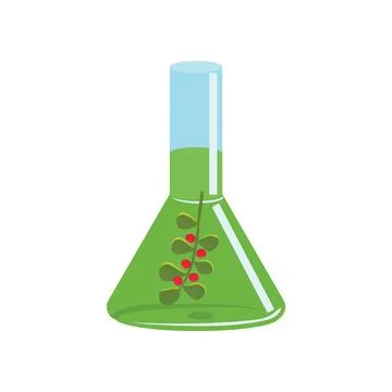 Glass flask with a witchs potion. Vector illustration on white background. Stock Illustration