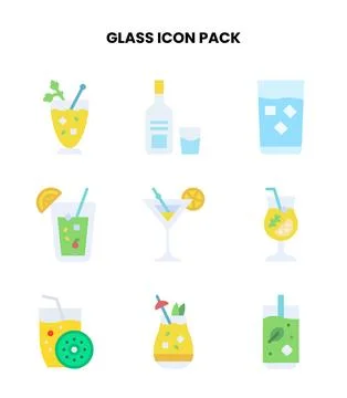 Glass Flat Graphics Icons Pack 库存插图