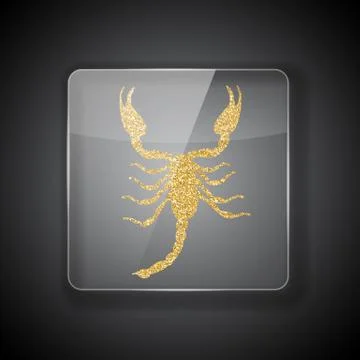 Glass Frame on dark Background with bright golden silhouette of scorpion.  Il Stock Illustration