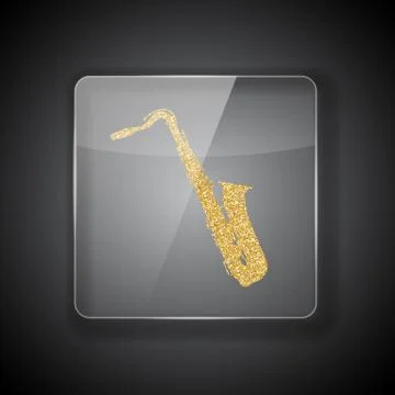 Glass frame on dark Background with bright golden silhouette of saxophone.  I Stock Illustration