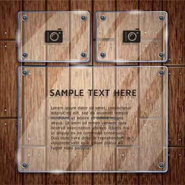 Glass frame on wooden texture background. vector illustrator Stock Illustration