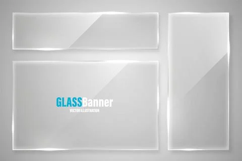 Glass frames collection. Realistic glossy transparent glass banner with glare Stock Illustration