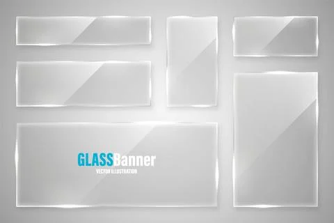 Glass frames collection. Realistic glossy transparent glass banner with glare Illustrazione stock