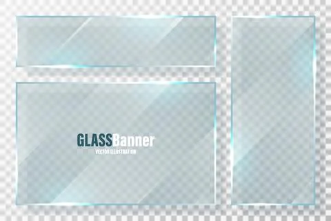 Glass frames collection. Realistic transparent glass banner with glare. Vector Illustrazione stock