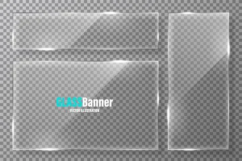 Glass frames collection. Realistic transparent glass banner with glare. Vector イラスト素材