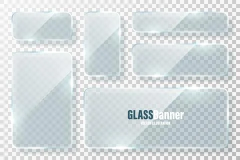 Glass frames collection. Realistic transparent glass banner with glare. Vector Stock Illustration